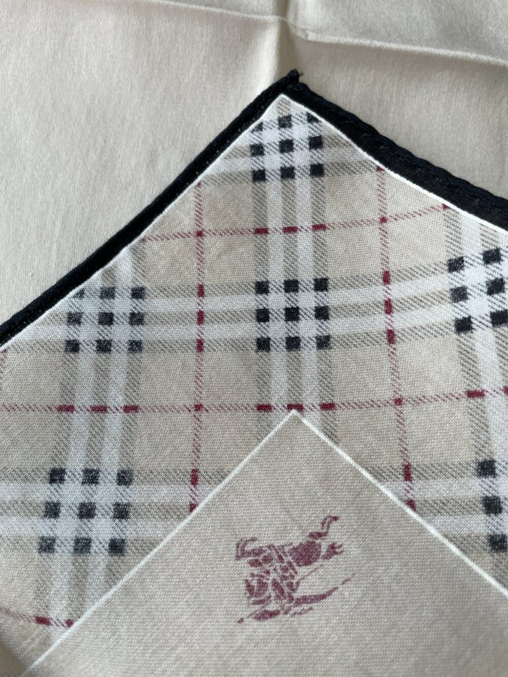Vintage Burberry Scarf Nova Check Border Knight Logo Cotton 19.5” - Picture 8 of 8